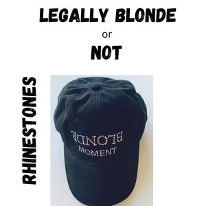 RHINESTONE Black Baseball Hat Cap Upside Down Blonde Saying